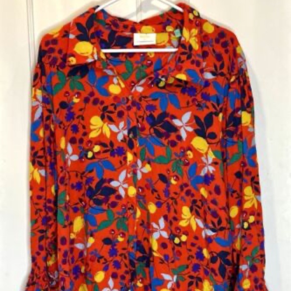 Maeve Blithe Shirt Anthropologie Women 22W Red Floral Fruit Button Front Top A+ - Picture 1 of 6